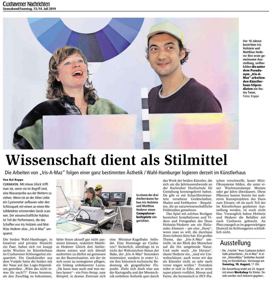 IRIS-A-MAZ - Iris Holstein und Matthias Hederer sind Gastkünstler im Künstlerhaus im Schlossgarten in Cuxhaven