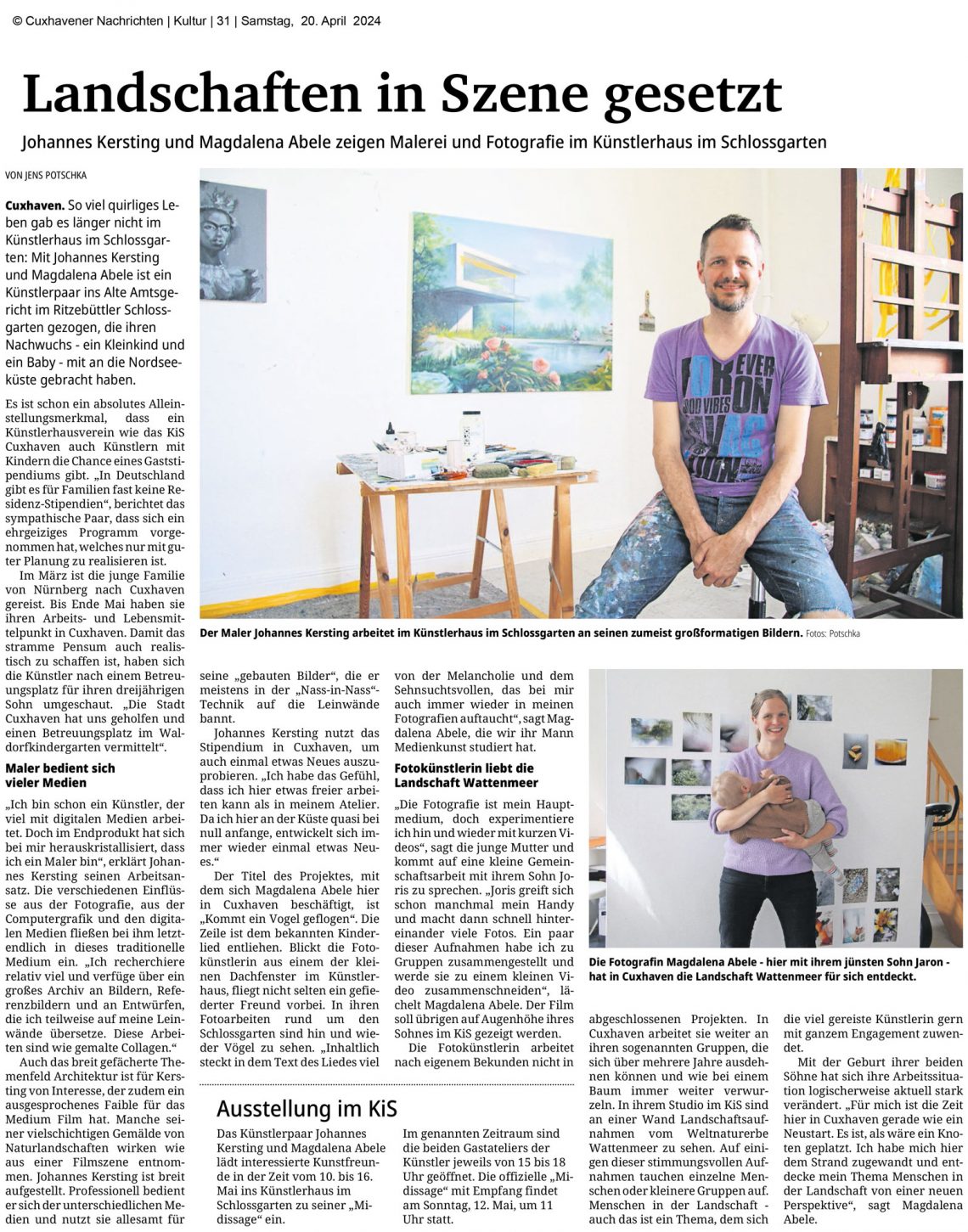 Johannes Kersting (Malerei) und Magdalena Abele (Fotografie) Ausstellung "Wenn der Boden versickert..." vom 10.5.-16.5.2024 im Künstlerhaus im Schlossgarten in Cuxhaven