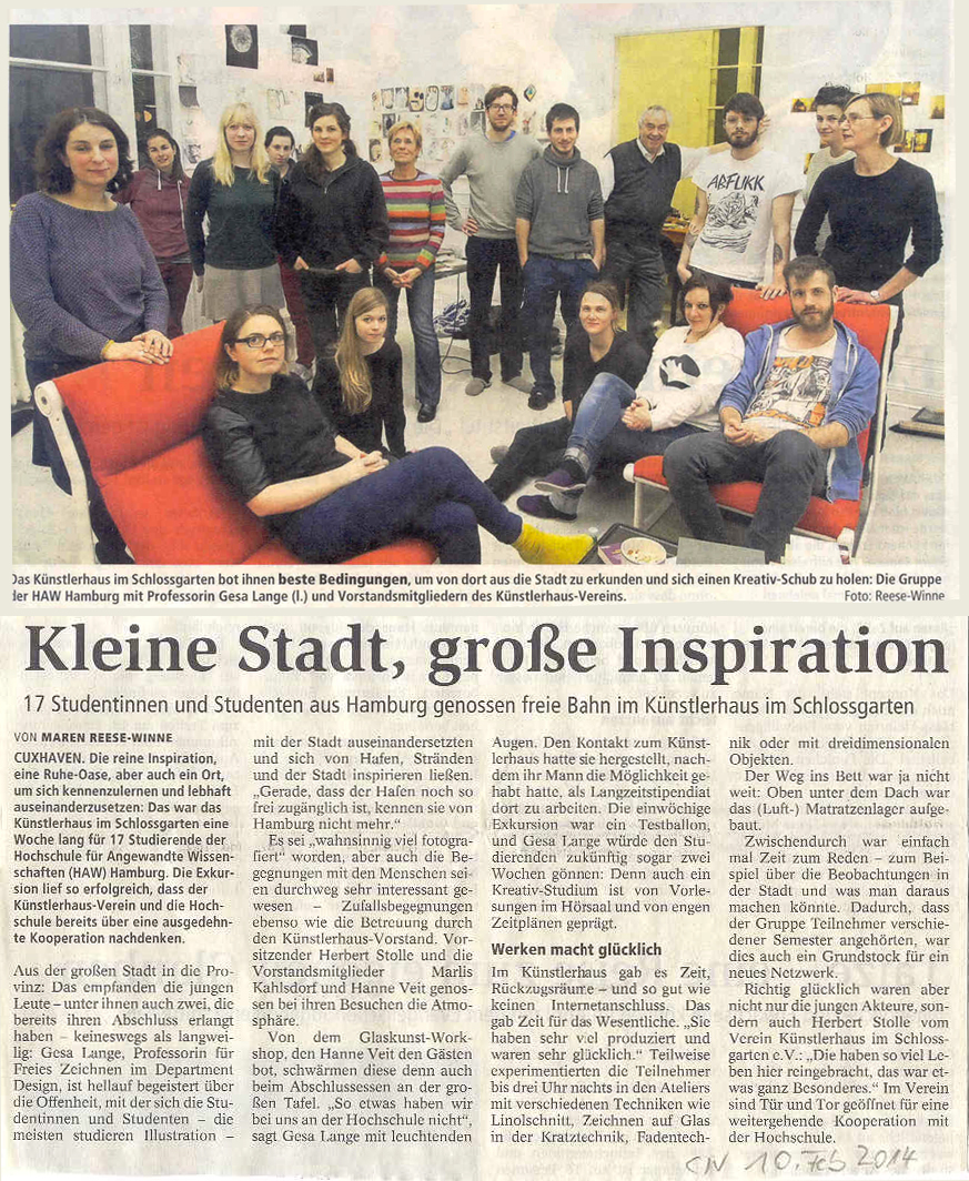 Studentinnen und Studenten der HAW Hamburg zu Besuch im Künstlerhaus im Schlossgarten in Cuxhaven 