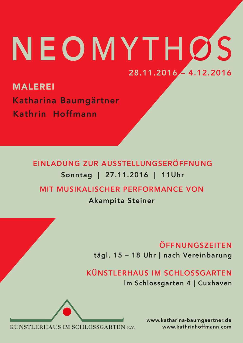 MEOMYTHOS - Katharina Baumgärtner und Kathrin Hoffmann - Ausstellung vom 28.11.-04.12.2016 - Künstlerhaus im Schlossgarten in Cuxhaven
